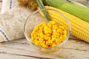 Canned yellow corn in the bowl