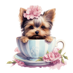 Cute Dog Watercolor Clip Art, Floral Dog Watercolor Illustration, Flowers Dog Clip Art