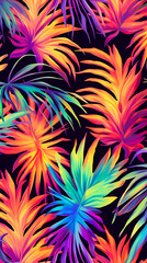 Tropical Dreams in Retrowave: Abstract Leaves Pattern in Vibrant Colors, Generative AI
