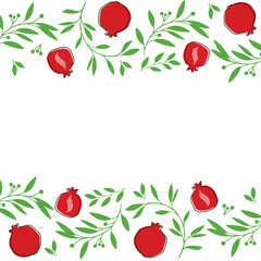 Shana Tova, Rosh Hashanah greeting card. Jewish Happy New Year symbols Honey, Apple and Pomegranate on a border frame.