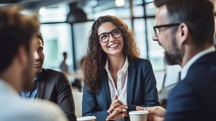 casual business conversation concept group of multiethnic teamwork collegues positive discuss conversation with happiness clam and joyful together in office or cafe coffeeshop background, ai generate