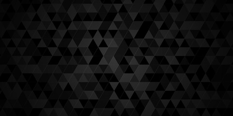 Abstract seamless geometric triangle grid dark black background. Abstract geometric pattern gray and black Polygon Mosaic triangle Background, business and corporate background.