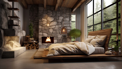 Contemporary Comfort Meets Rustic Elegance: A Modern Bedroom Interior