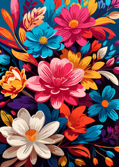 Vivid Flower Collage with different Colorful Flowers (Generative AI)