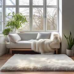 Simplicity and Elegance: Scandinavian Living Room with White Sofa and Soft Textiles