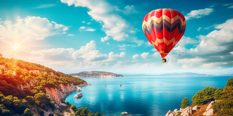 Obraz premium Hot air balloon flying in the sky.