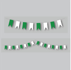 party birthday garland or carnival festive bunting decor hanging in rope string festoon, 14 August, Independence Day, Pakistan.