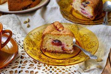 Finnish cardamom tea cake baked with plums - 634401105