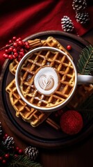 Christmas Latte Art. Nice Texture of Latte art on hot latte coffee. Merry Christmas. New Year. Santa Claus. Coffee. Christmas Latte Art isolated on a background with a copy space.