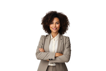 Business woman portrait isolated on white transparent background, Afro businesswoman in suit,...