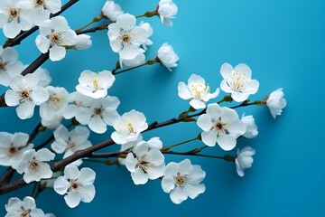 White cherry blossoms on a blue background