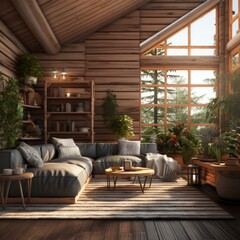 Fototapeta premium country and contemporary interior living room area design decorating house beautiful ideas concept with bright and clear cosy furniture home design daylight ambient background,ai generate