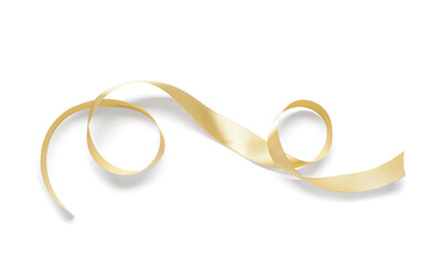 Golden satin ribbon isolated on white background