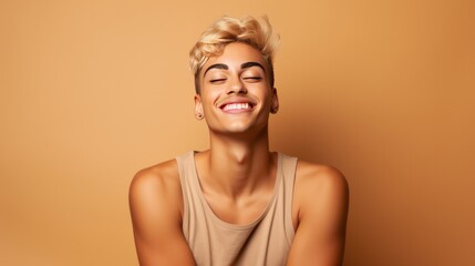 portrait of attractive lgbtq male studio shot confident male smilimg cheerful studio shoot ,ai generate