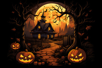 poster design with illustration on Halloween theme ai generated