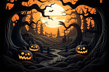 Fototapeta premium papercut style of halloween design background ai generated