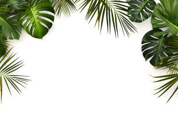 Fototapeta na wymiar palm and monstera leaves on white background. Natural floral backdrop ai generated