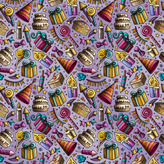 Happy Birthday doodles seamless pattern.