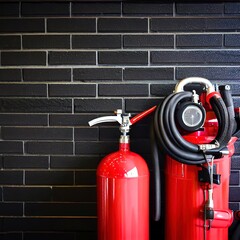 fire extinguish equipment with black brick wall