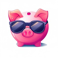 illustration of pink piggy bank with sunglasses