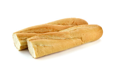 French baguette bread on white background
