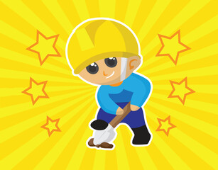 cute site worker working and celebrating Labor Day