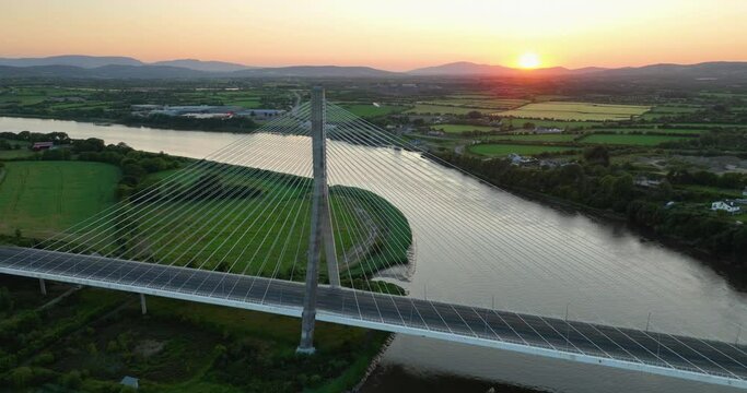 Massive cable-stayed bridge over the River Suir in Ireland. Waterford 5k