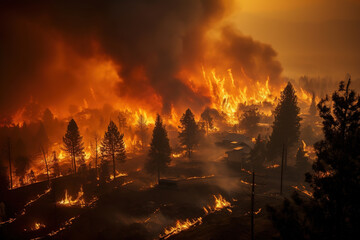 Devastating phenomenon of wildfires. The power and destructive nature of these uncontrollable blazes.