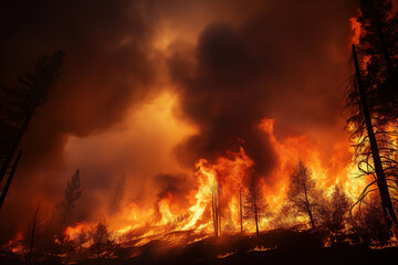 Fototapeta na wymiar Devastating phenomenon of wildfires. The power and destructive nature of these uncontrollable blazes.