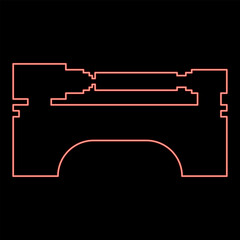 Neon lathe machine industrial mechanism apparatus manufacturing professional metalworking machining concept red color vector illustration image flat style