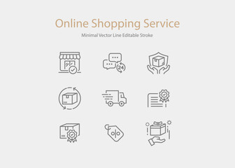 Online Shopping and Service Minimal Line Icon Style