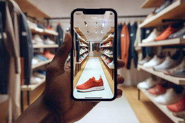 Use of AI-powered visual search in online retail, showcasing a customer taking a photo of a product or using an image to search for similar items, enhancing the discovery and shopping experience