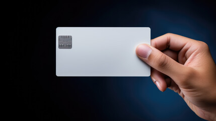 A man's hand holds a credit card. Created with Generative AI technology.