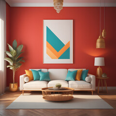 modern living room with sofa and abstract Frame Poster 