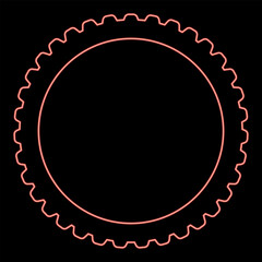 Neon bicycle tire bike tyre motorcycle parts wheel rubber compound red color vector illustration image flat style