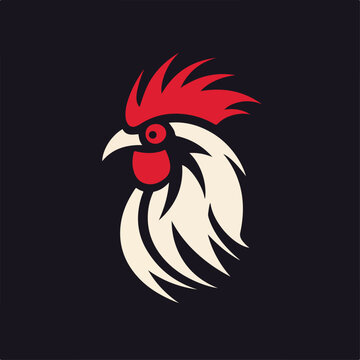Rooster in icon, logo style. 2d vector illustration in cartoon, doodle style. 