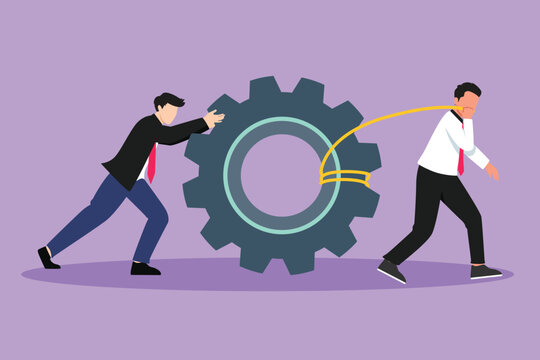 business teamwork concept: pushing gear, pulling man clip art preview