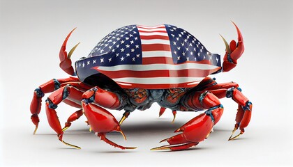 American flag crab carrying a six-shooter on white background. Photo in high quality