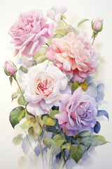 Obraz na płótnie Canvas flower bouquet watercolor art painting design on white background. flowers bouquet wedding inviatioa card design.