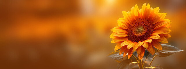Sunflower banner on blurred sunny background. Generative AI