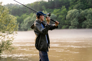 Man fishing on the mountain river