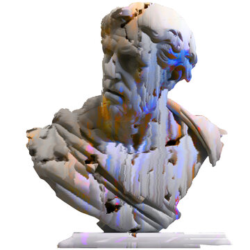 Antique sculpture with glitch effect isolated on white background. Generative AI