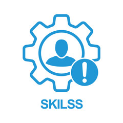 Skills icon with exclamation mark. Skills icon and alert, error, alarm, danger symbol. Vector icon