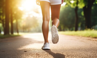 Summer Fitness Run: Athlete in White Shorts in Park