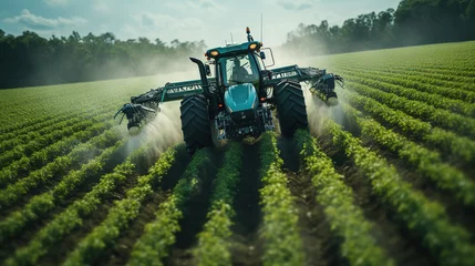 Rolgordijnen Robotic vehicles and advanced technology reshape the agricultural landscape, elevating smart farming practices © arhendrix