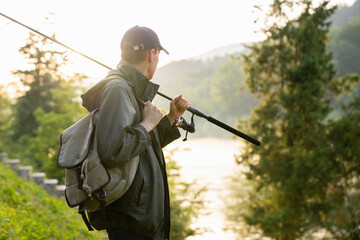 Man fishing on the mountain river