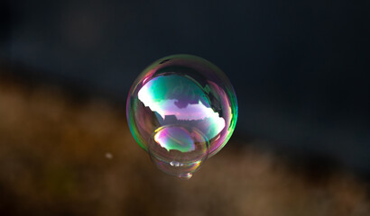 Joined soap bubbles. Close-up.