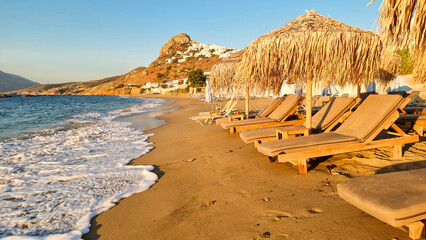 skiros or skyros island chora city view from beach molos tourist resort in greece