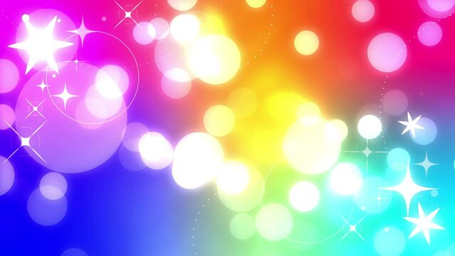 玉ボケが光るパーティクルとキラキラの装飾（虹色）　ループする背景素材