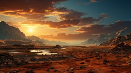 Photograph of a Martian landscape, showcasing the rust-red terrain and towering dust devils that define the planet's surface. 
